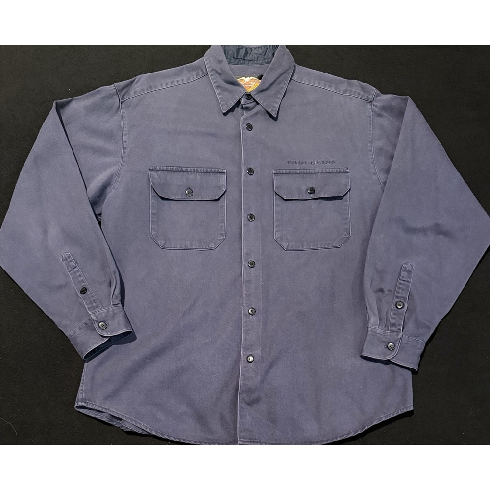 HARLEY-DAVIDSON Button Up Blue Long Sleeve Vintage Washed Mens Size Large